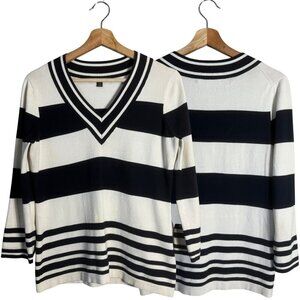 Brooks Brothers Silk Striped V-Neck Tennis Sweater Pullover Women's XS White